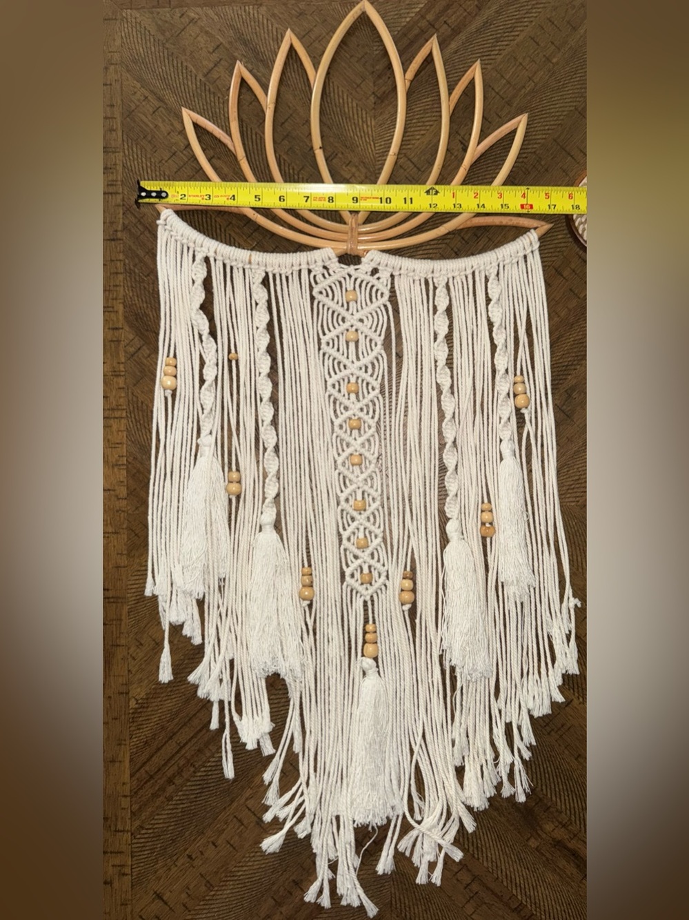 Handcrafted Cream Macramé Wall Hanging with Natural Wood Frame - Picture 2 of 6